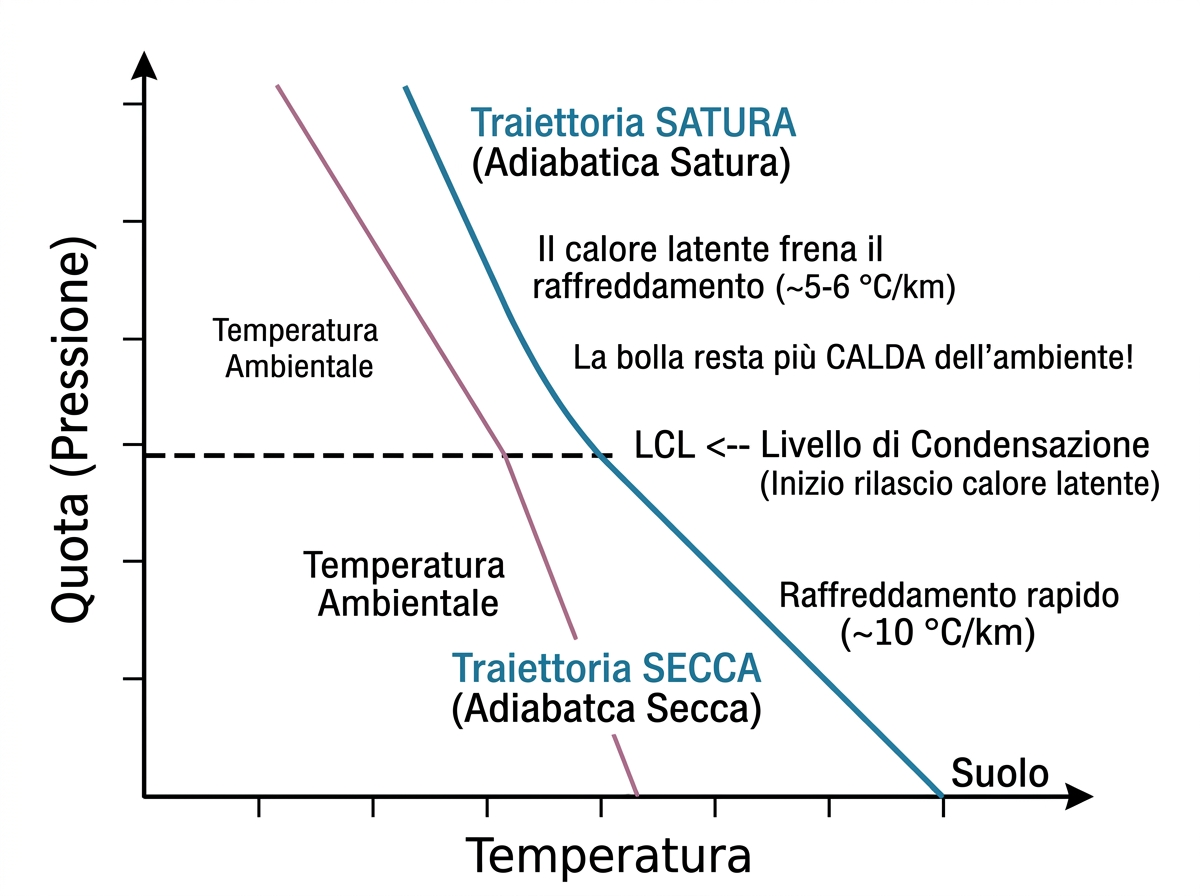 Grafico Traiettoria Adiabatica Secca e Satura