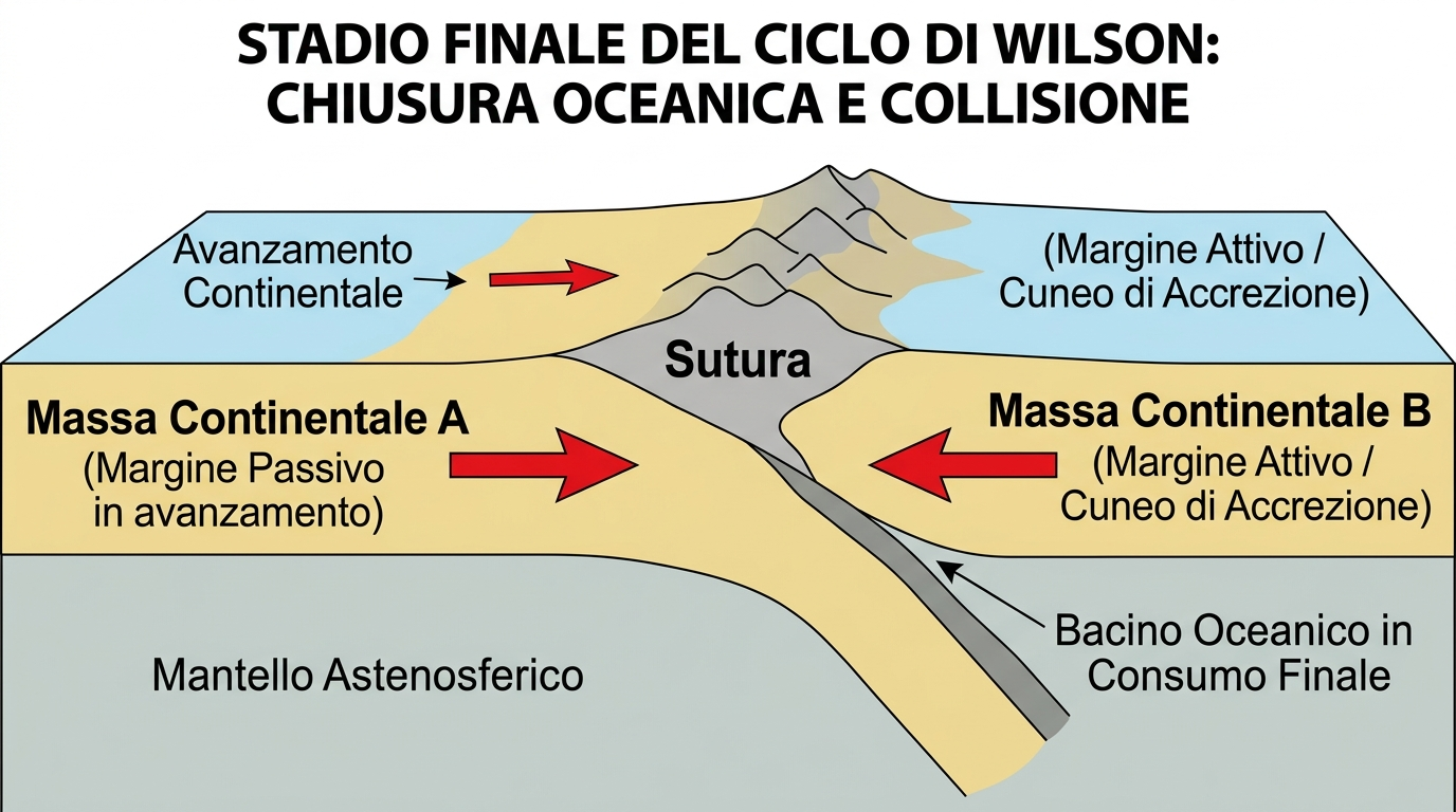 Stadio finale del Ciclo di Wilson: Chiusura oceanica e collisione