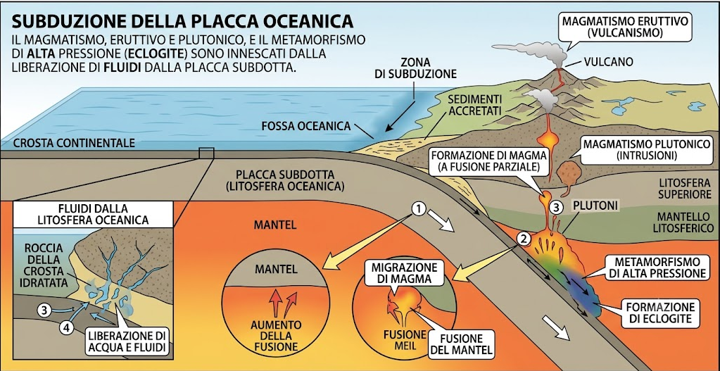 Schema del magmatismo nei contesti di subduzione